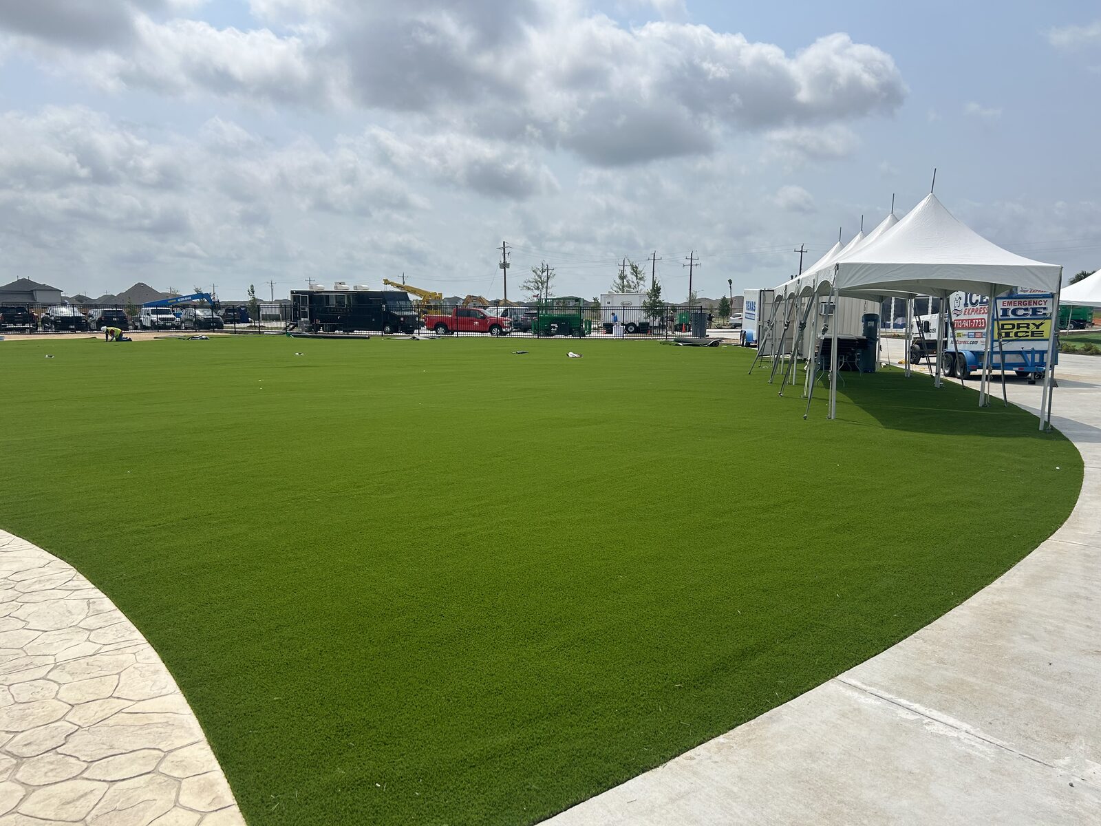 64,780 sq ft commercial event lawn with event tents at Angel Lagoon in Dayton, TX