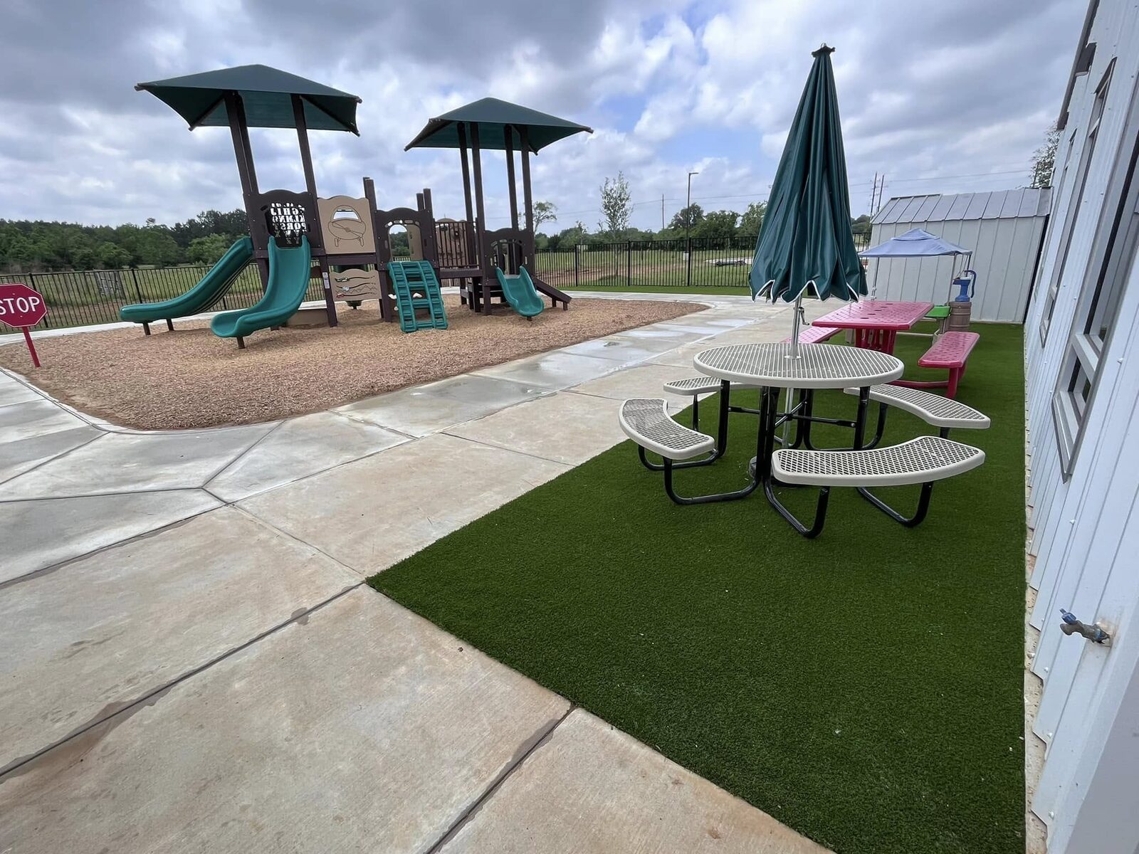 Artificial turf childcare play area at Graceview Baptist Church in Tomball, TX